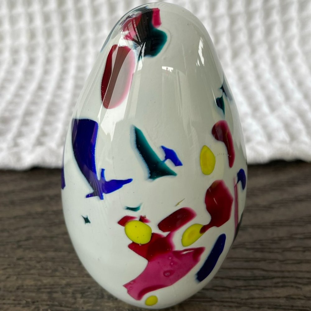 Handblown Egg Glass Art "GES 94" White, Blue, Pink, Yellow & Green Vintage